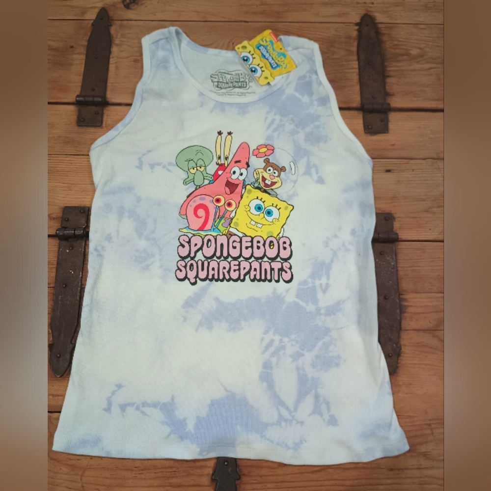 NWT SpongeBob SquarePants Tie-Dye Tank Top for Kids - Light Blue Size L